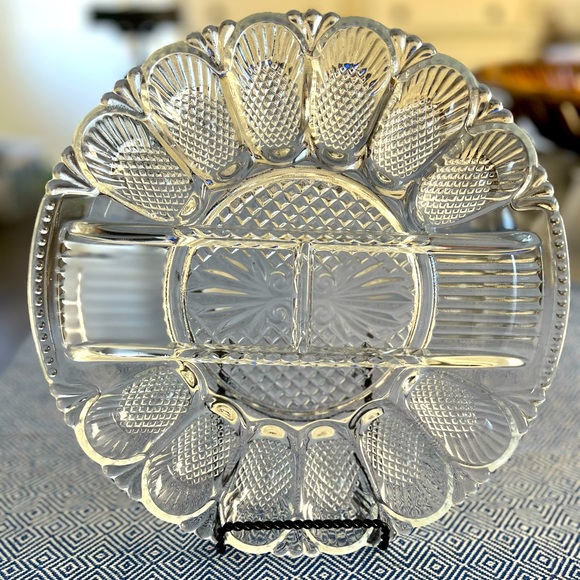 LE Smith Other - Deviled Egg & Relish Plate, 11" Crystal Platter Vintage Diamond Shape Cut Party